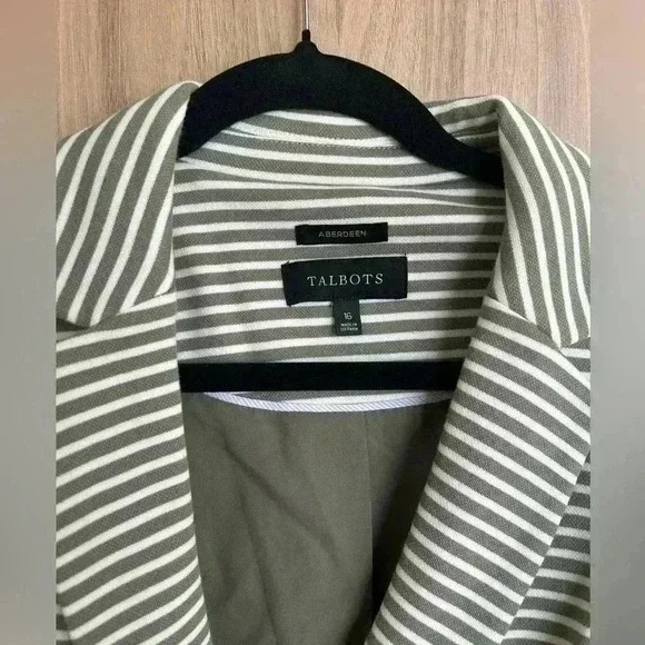 Talbots Aberdeen Knit STRIPE PIQUE Blazer green white size 16 like new - Picture 7 of 10